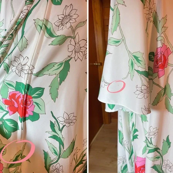 Vintage 70s Hawaiian Hibiscus Print Tie Front Zip Muumuu House Coat Sz XL